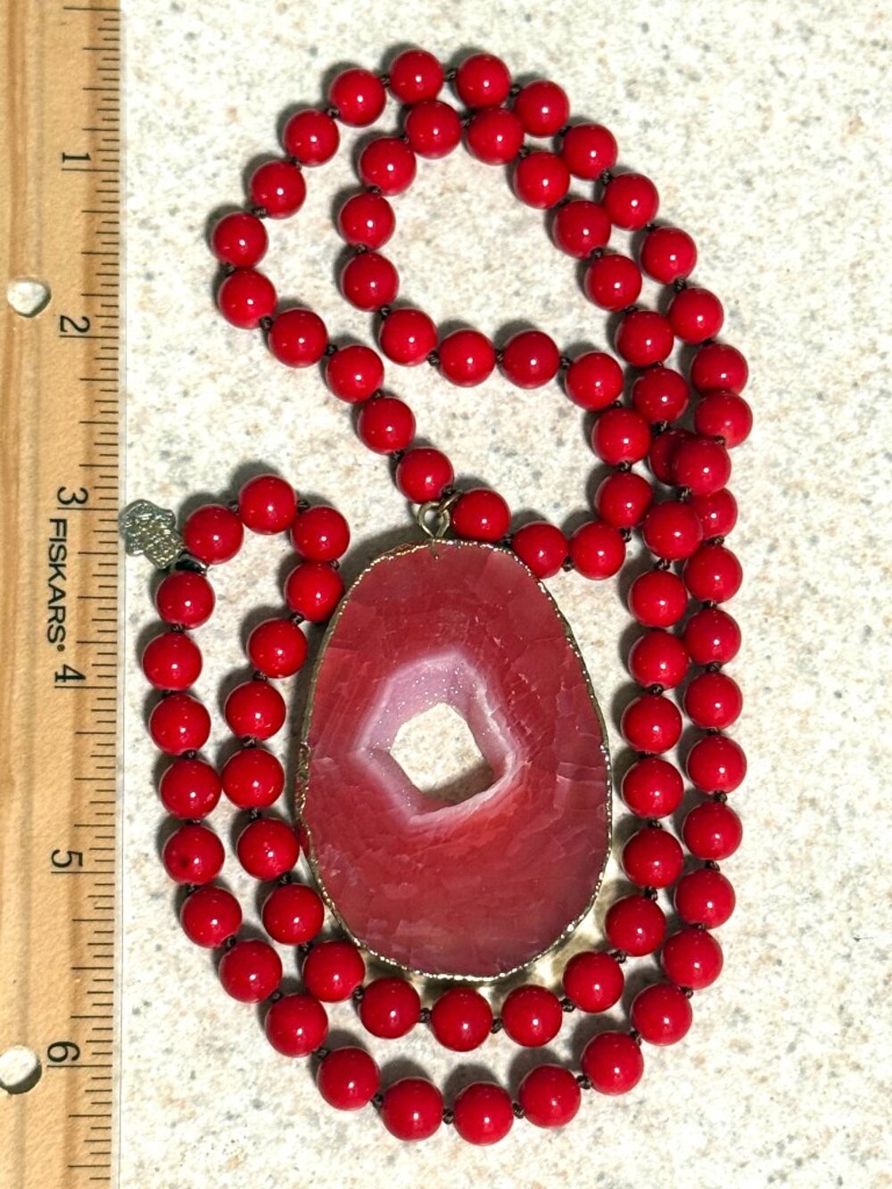 Karma and Luck Long Red Agate Druzy Necklace - Picture 3 of 15
